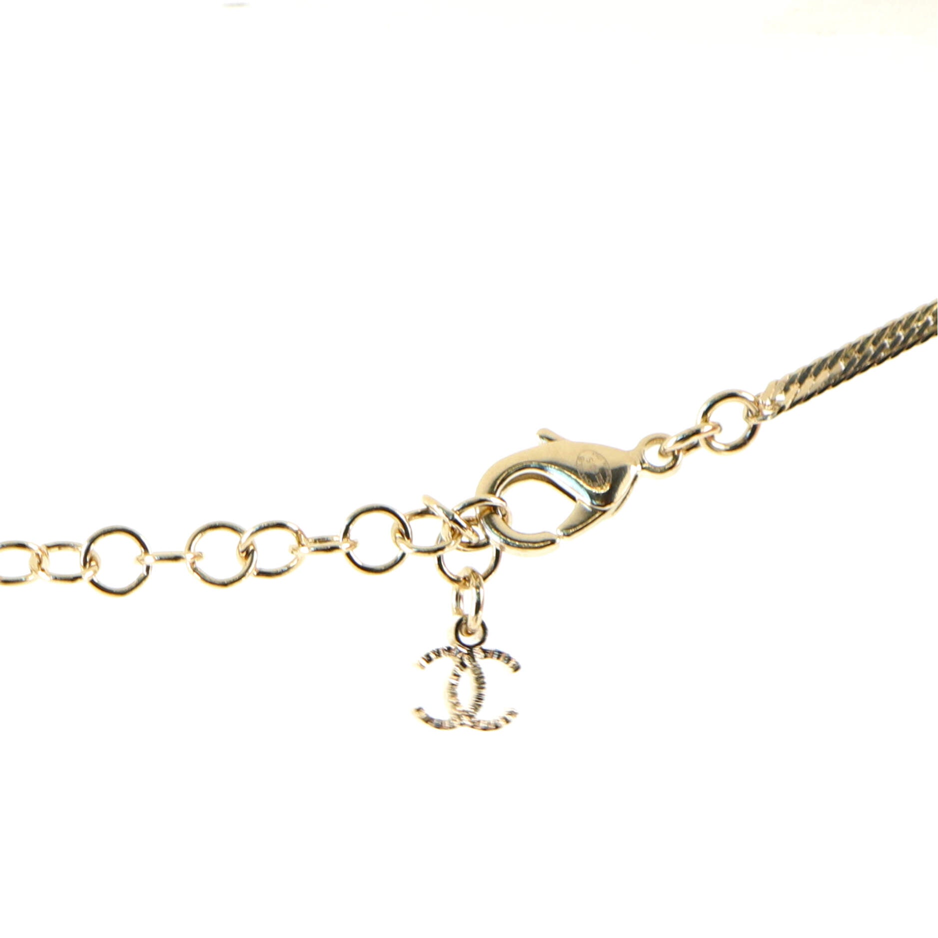 Quilted CC Pendant Snake Chain Necklace Metal with Crystals