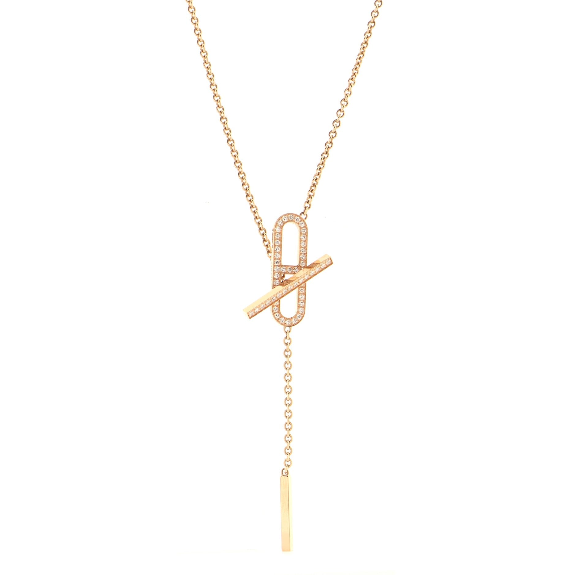 Ever Chaine d'Ancre Lariat Necklace 18K Rose Gold with Diamonds Small