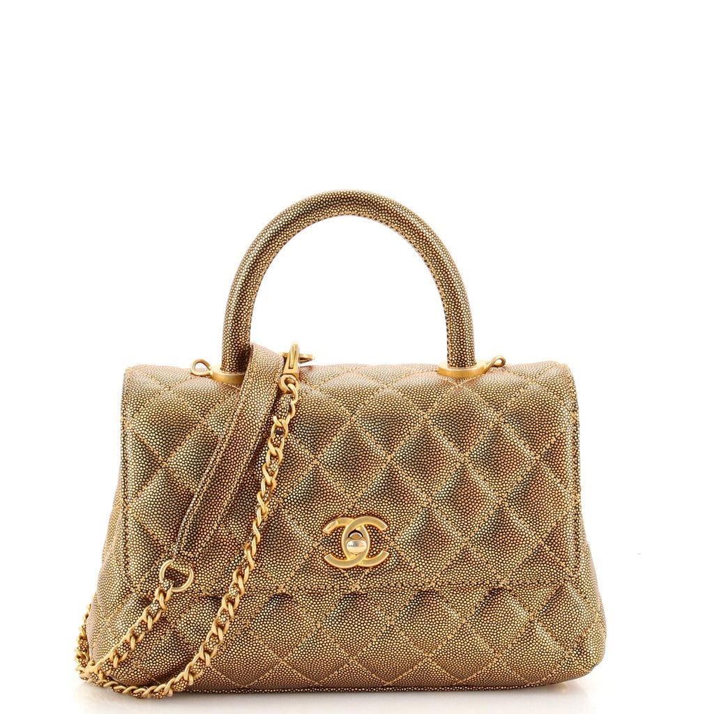 Coco Top Handle Bag Quilted Iridescent Caviar Mini