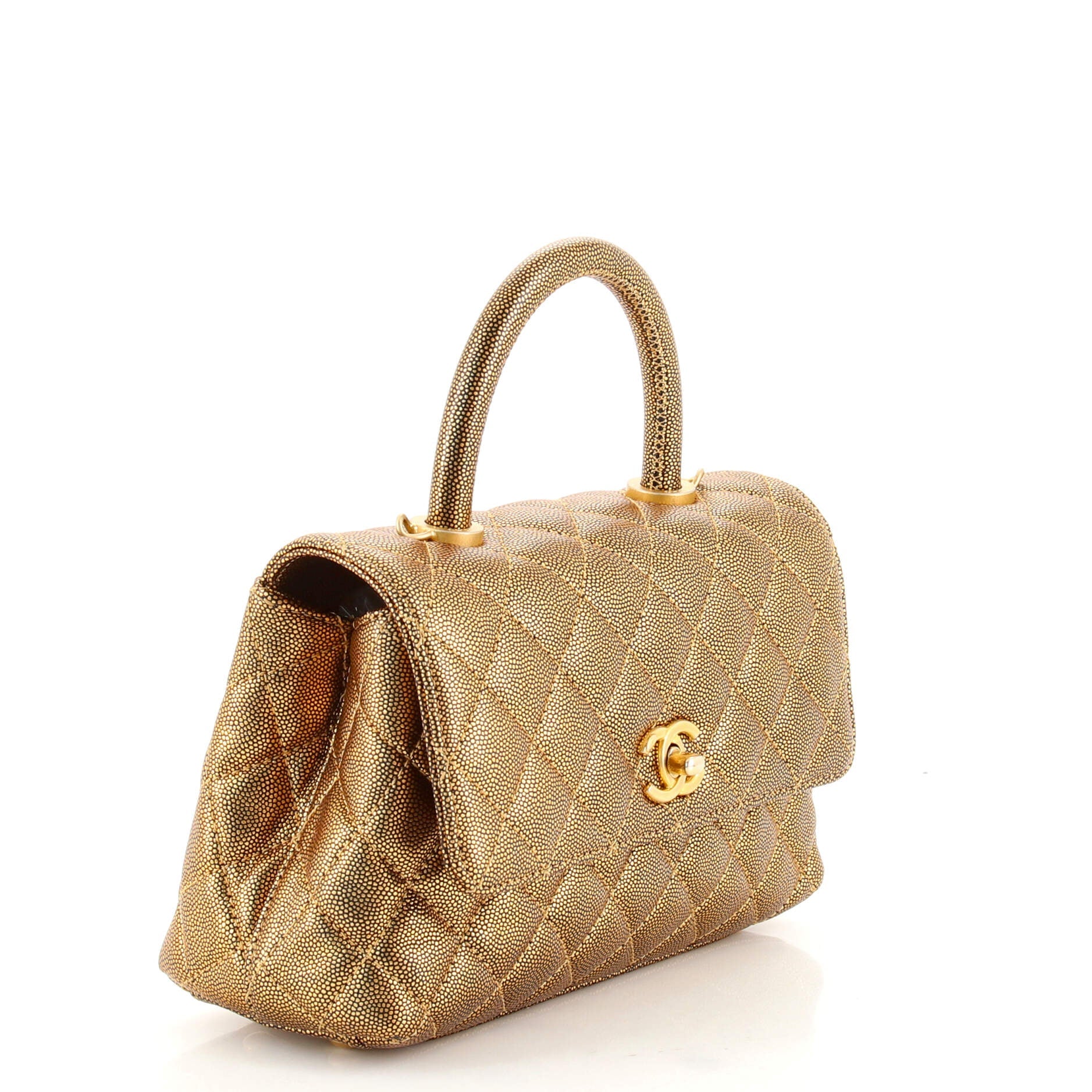 Coco Top Handle Bag Quilted Iridescent Caviar Mini