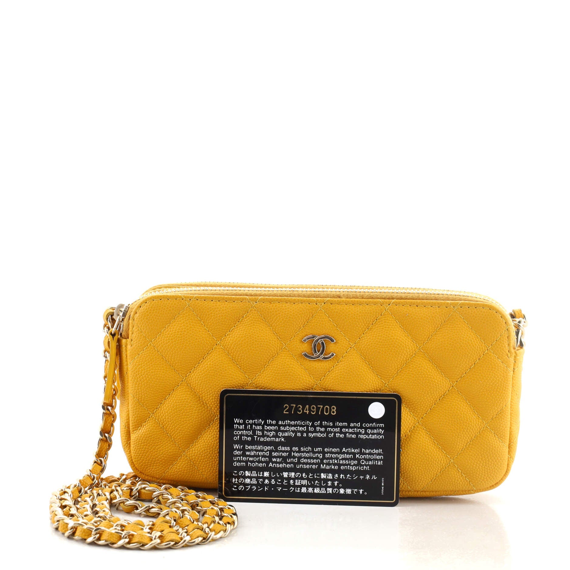 Double Zip Clutch with Chain Quilted Caviar