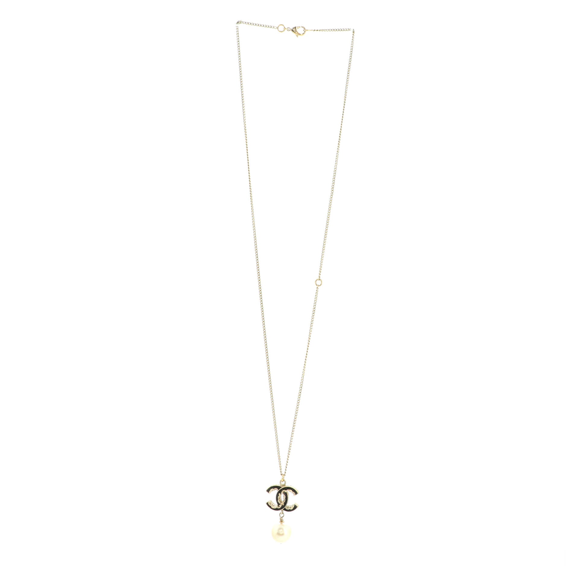 CC Drop Pendant Necklace Metal with Enamel and Faux Pearl