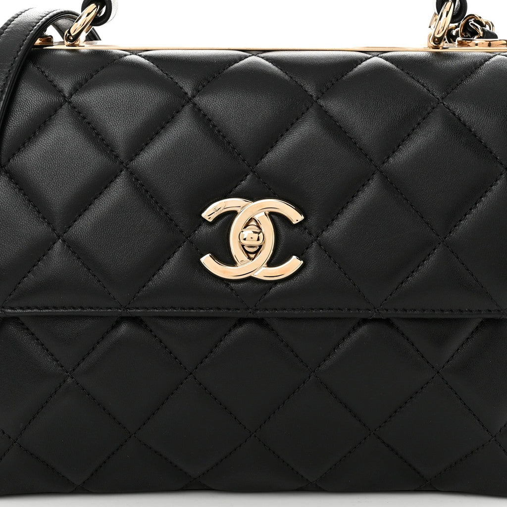 Lambskin Quilted Small Trendy CC Dual Handle Flap Bag Black