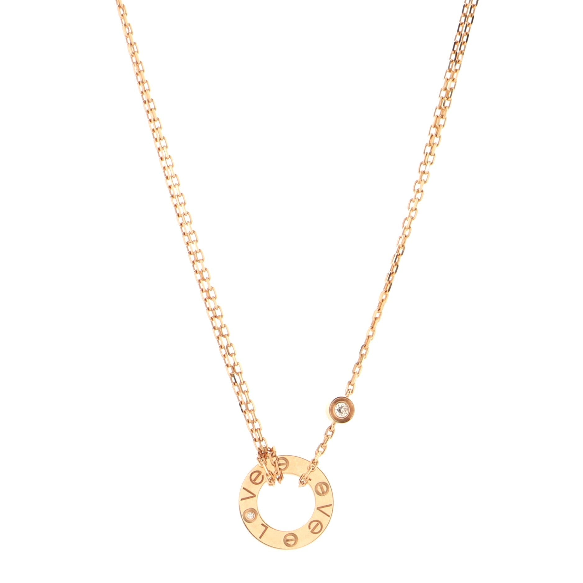 2 Diamonds Love Pendant Necklace 18K Rose Gold and Diamonds