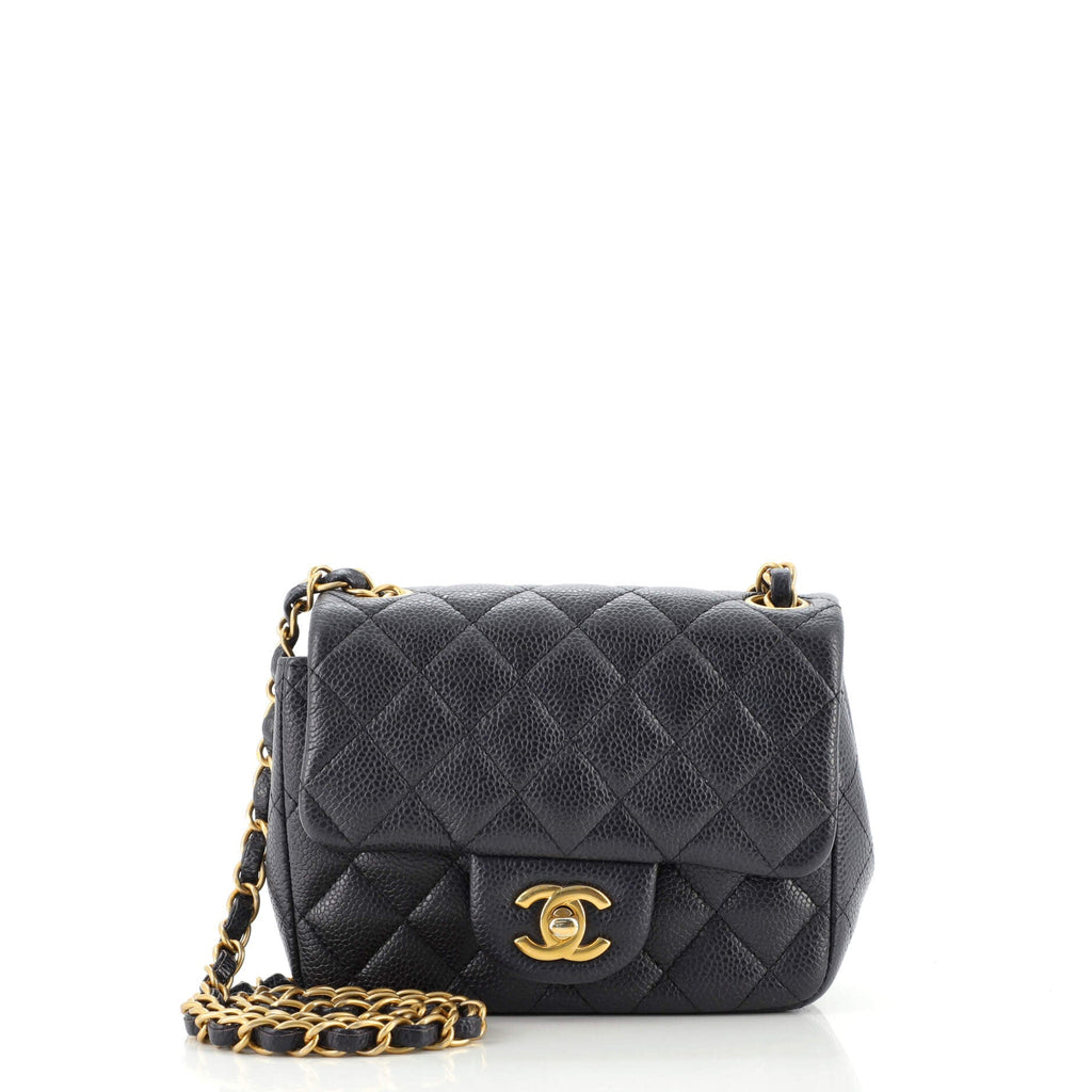 Square Classic Single Flap Bag Quilted Caviar Mini