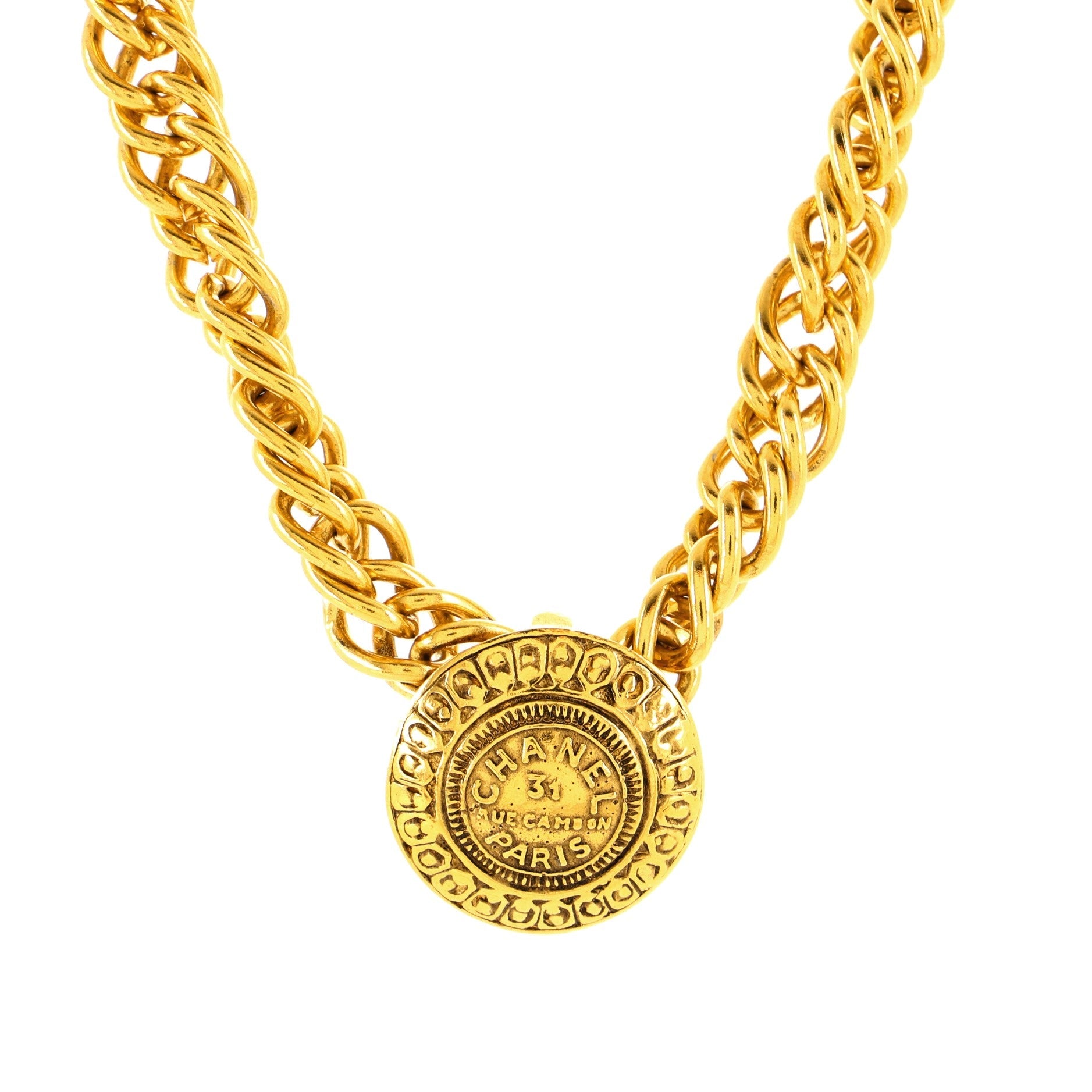 Vintage CC Medallion Chain Choker Necklace Metal