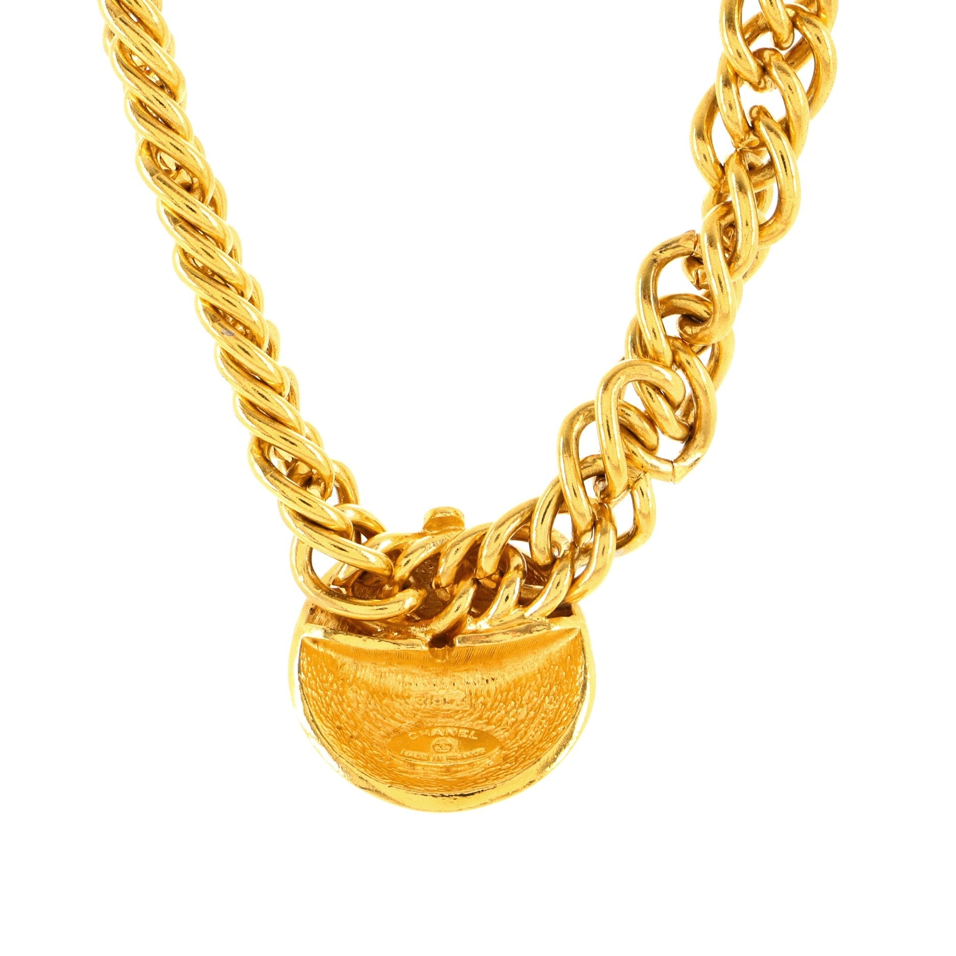 Vintage CC Medallion Chain Choker Necklace Metal