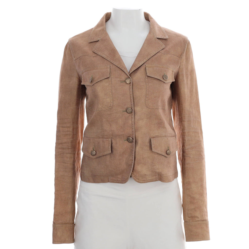 Women's Vintage Double Pocket Jacket Woven Linen