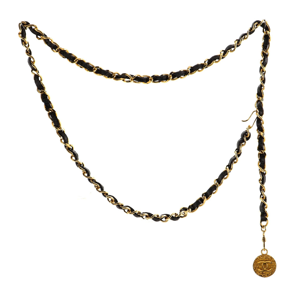 Vintage Medallion Chain Belt Metal and Leather 90