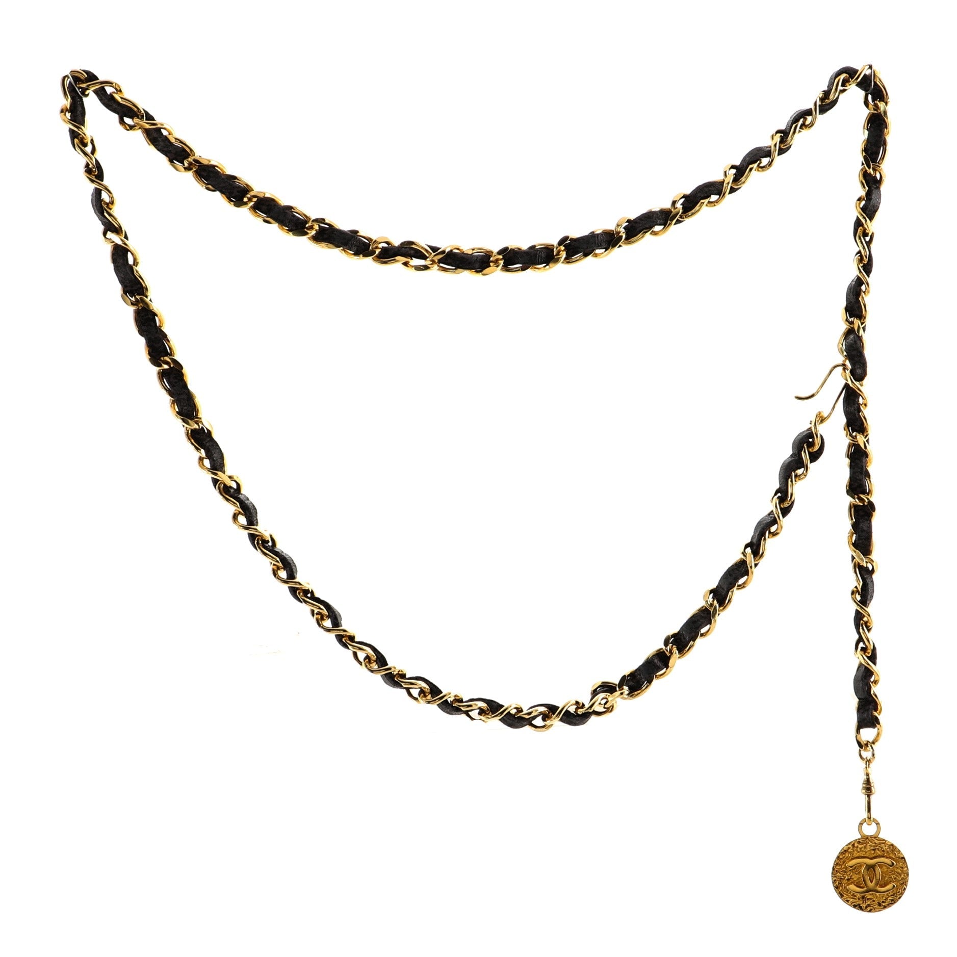 Vintage Medallion Chain Belt Metal and Leather 90