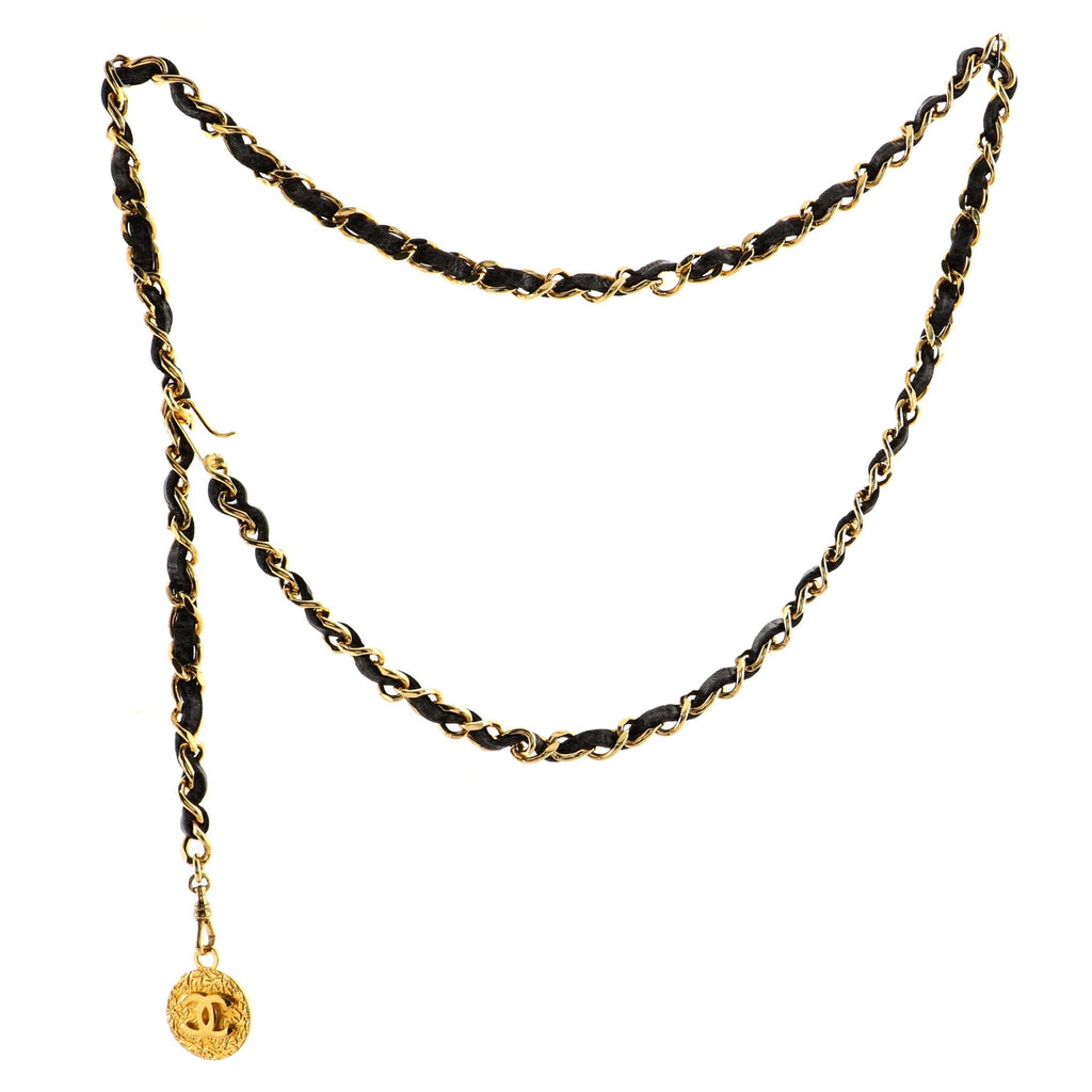 Vintage Medallion Chain Belt Metal and Leather 90
