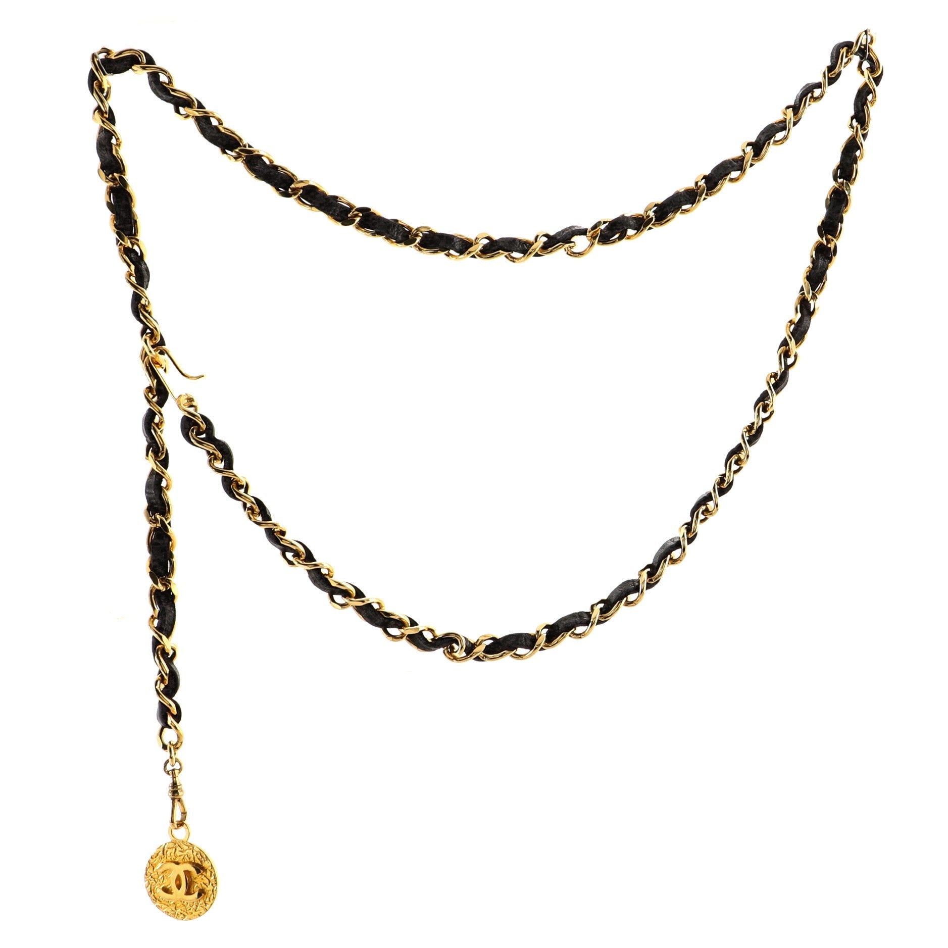 Vintage Medallion Chain Belt Metal and Leather 90