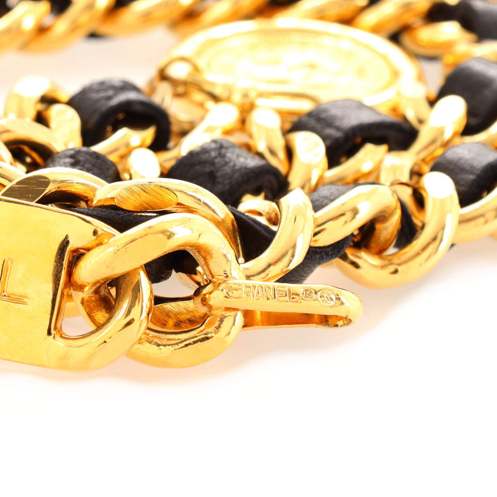 Vintage Medallion Chain Belt Metal and Leather 75
