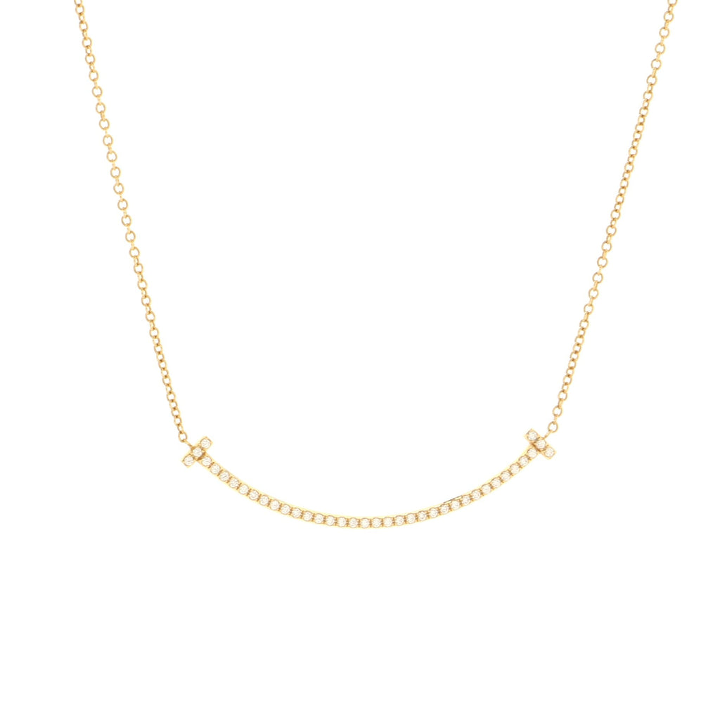 T Smile Pendant Necklace 18K Yellow Gold and Diamonds Small