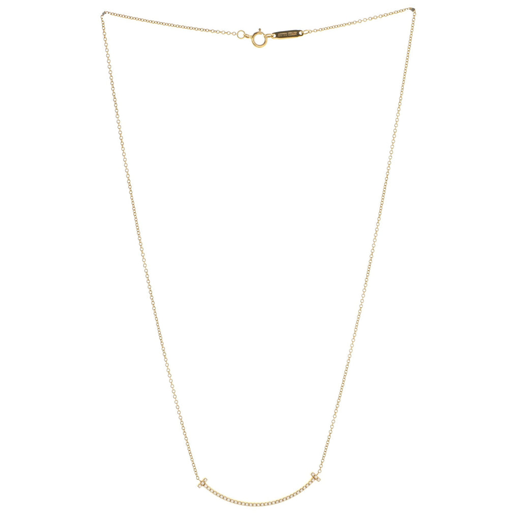 T Smile Pendant Necklace 18K Yellow Gold and Diamonds Small