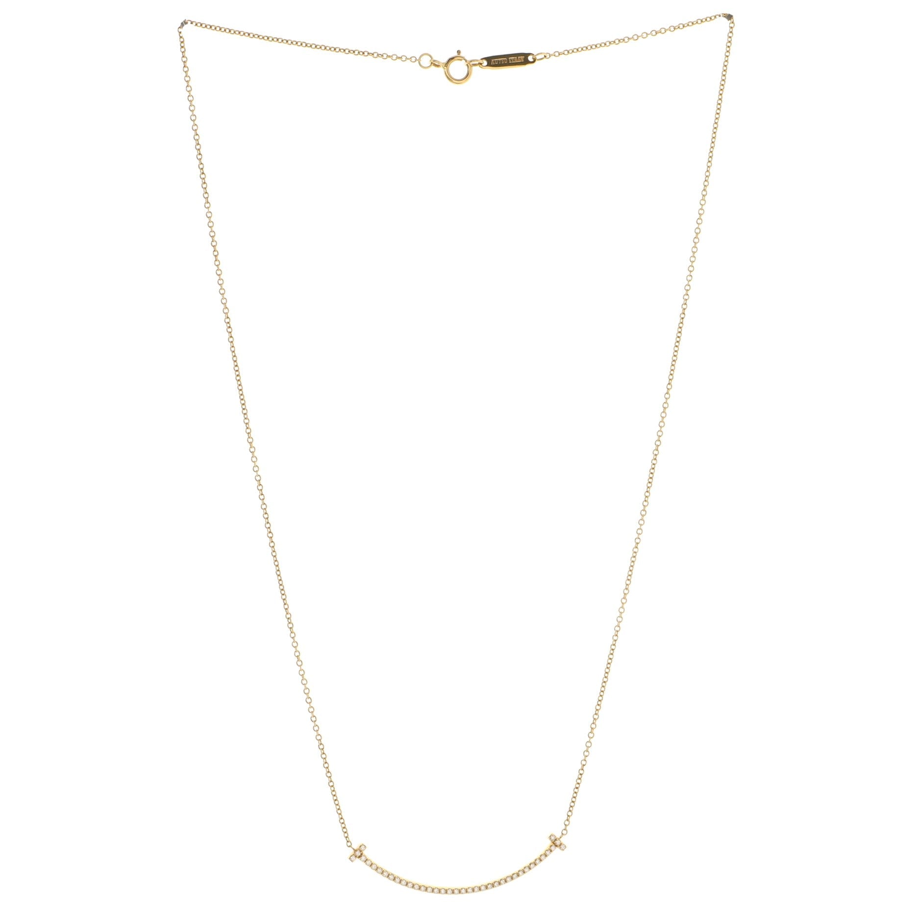 T Smile Pendant Necklace 18K Yellow Gold and Diamonds Small