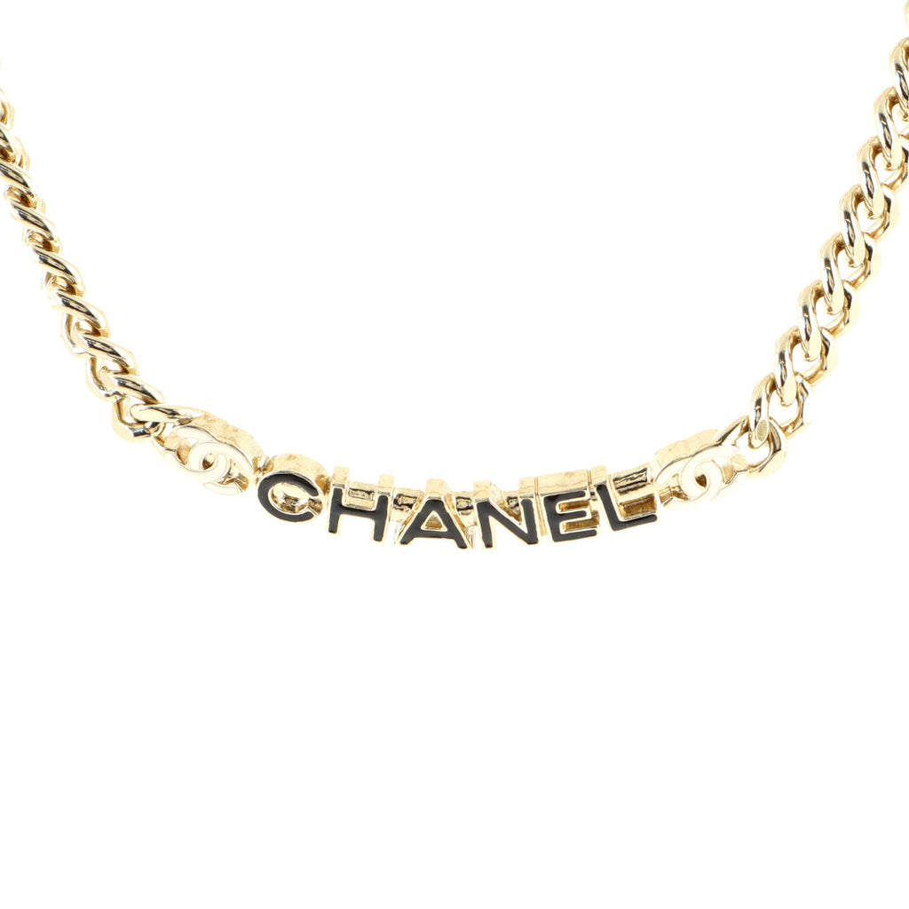 Logo CC Plate Choker Necklace Metal with Enamel