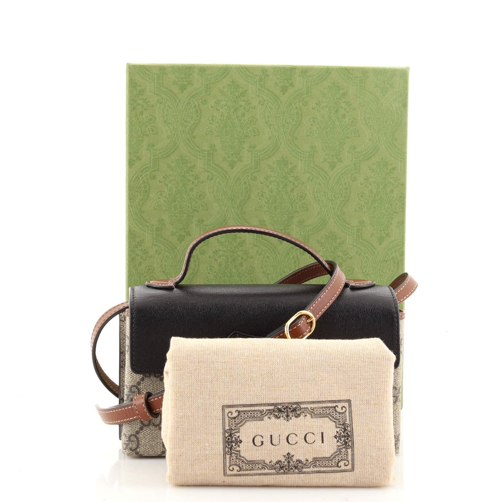 Padlock Top Handle Bag GG Coated Canvas and Leather Mini