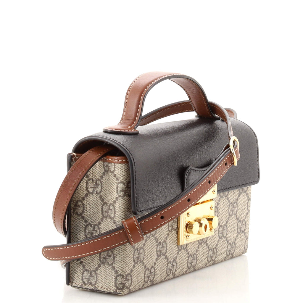 Padlock Top Handle Bag GG Coated Canvas and Leather Mini