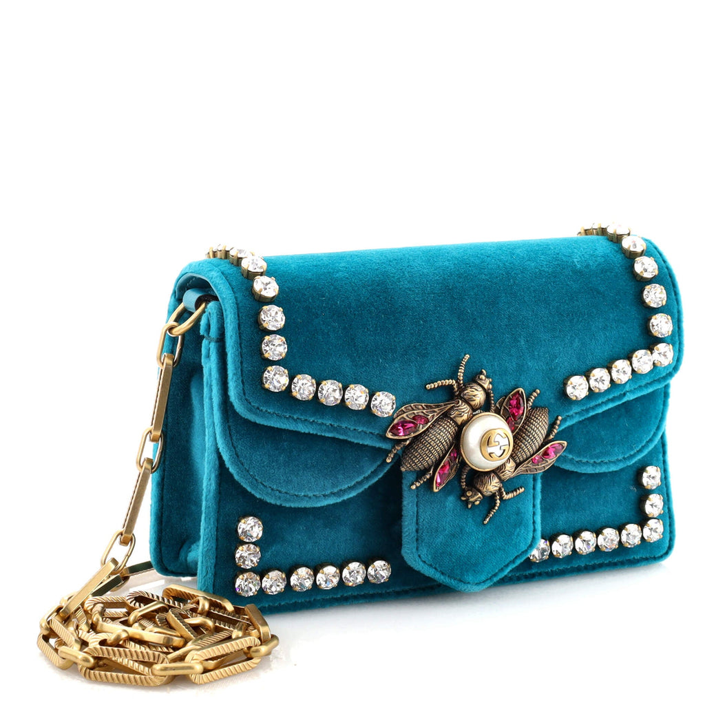 Broadway Pearly Bee Shoulder Bag Crystal Embellished Velvet Mini