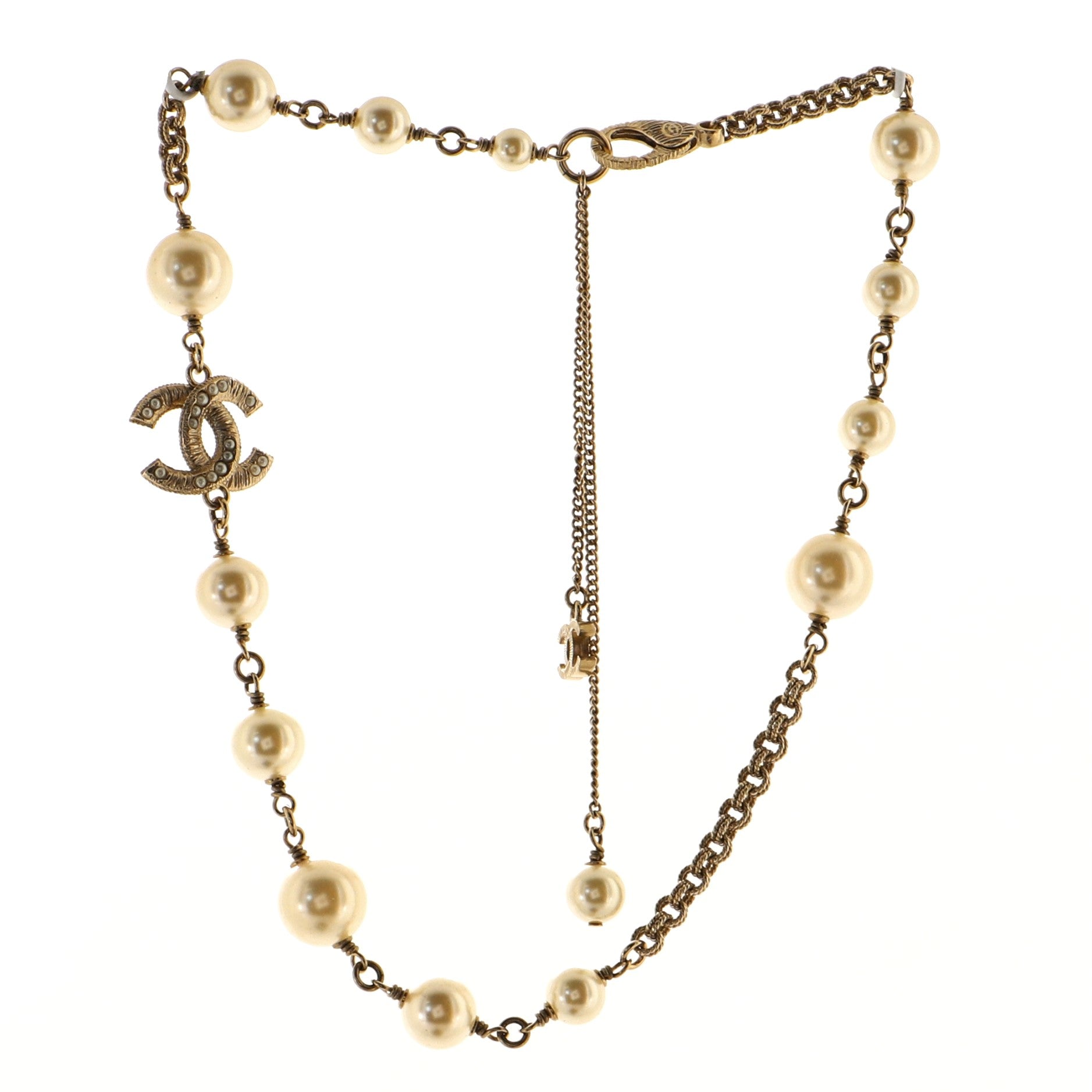 CC Chain Necklace Metal with Faux Pearls
