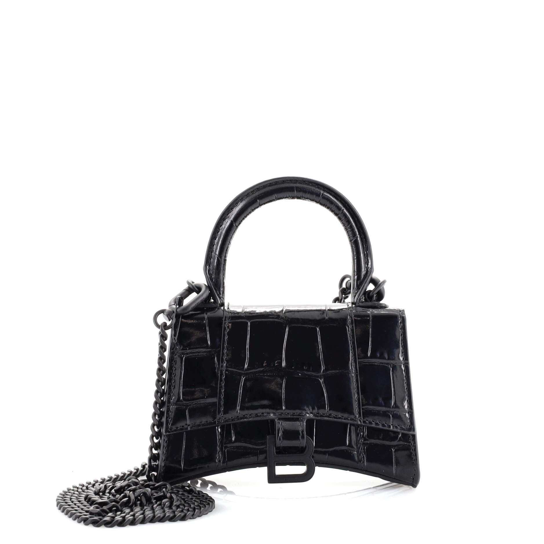 Hourglass Top Handle Bag Crocodile Embossed Leather Mini