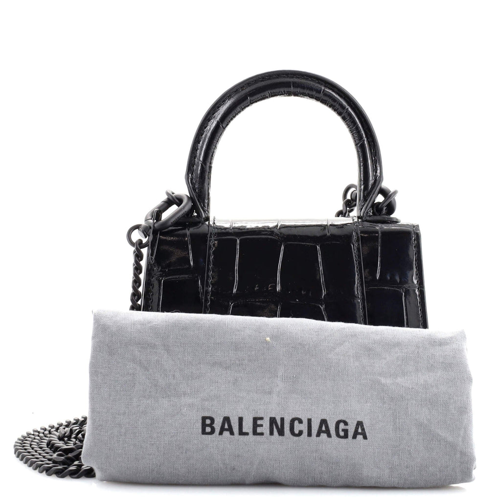 Hourglass Top Handle Bag Crocodile Embossed Leather Mini