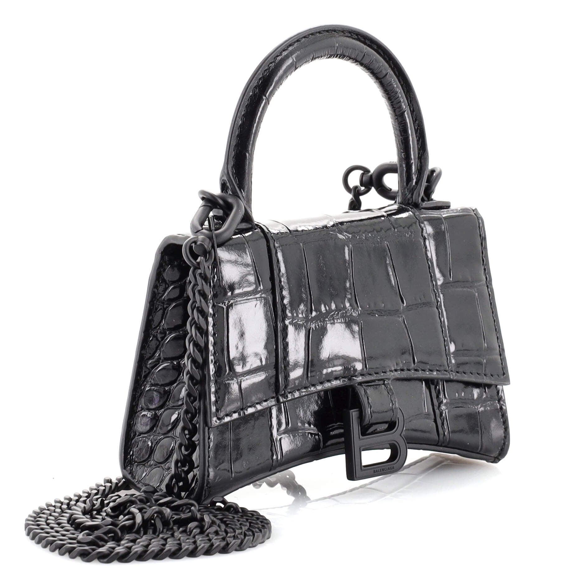 Hourglass Top Handle Bag Crocodile Embossed Leather Mini