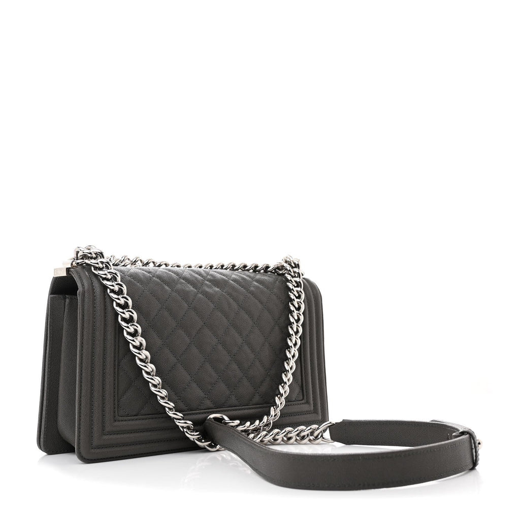 Caviar Quilted Medium Boy Flap Grey