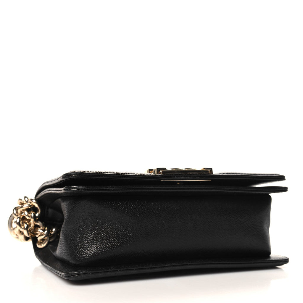 Caviar Chevron Quilted Small Boy Flap Black