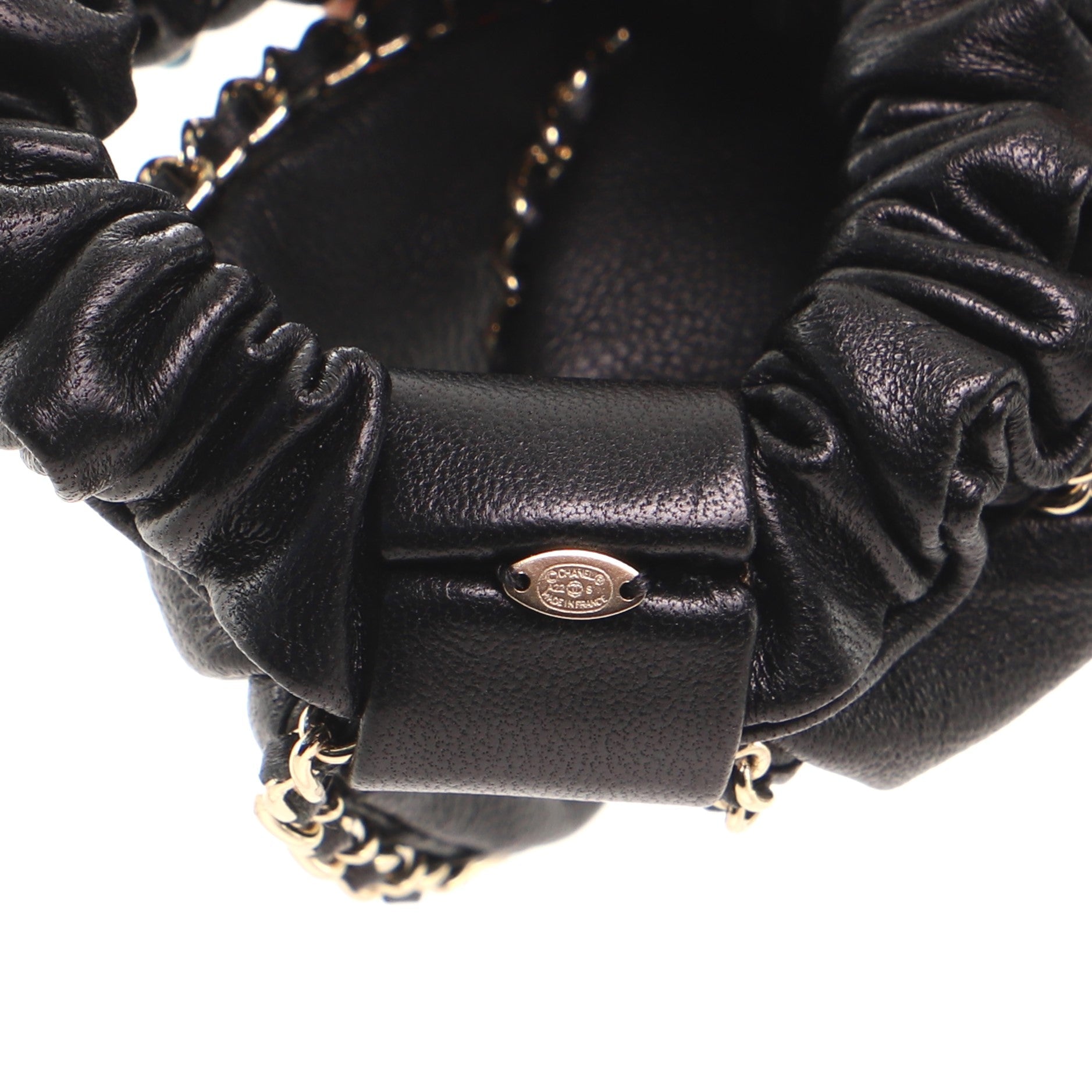 CC Chain Around Bow Scrunchie Lambskin XS