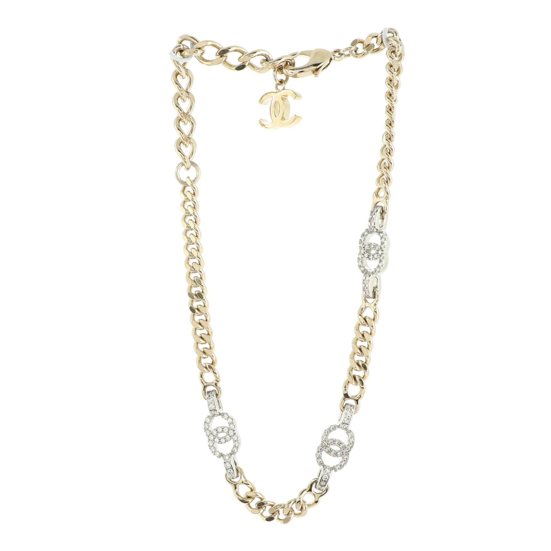 CC Link Choker Necklace Metal with Crystals