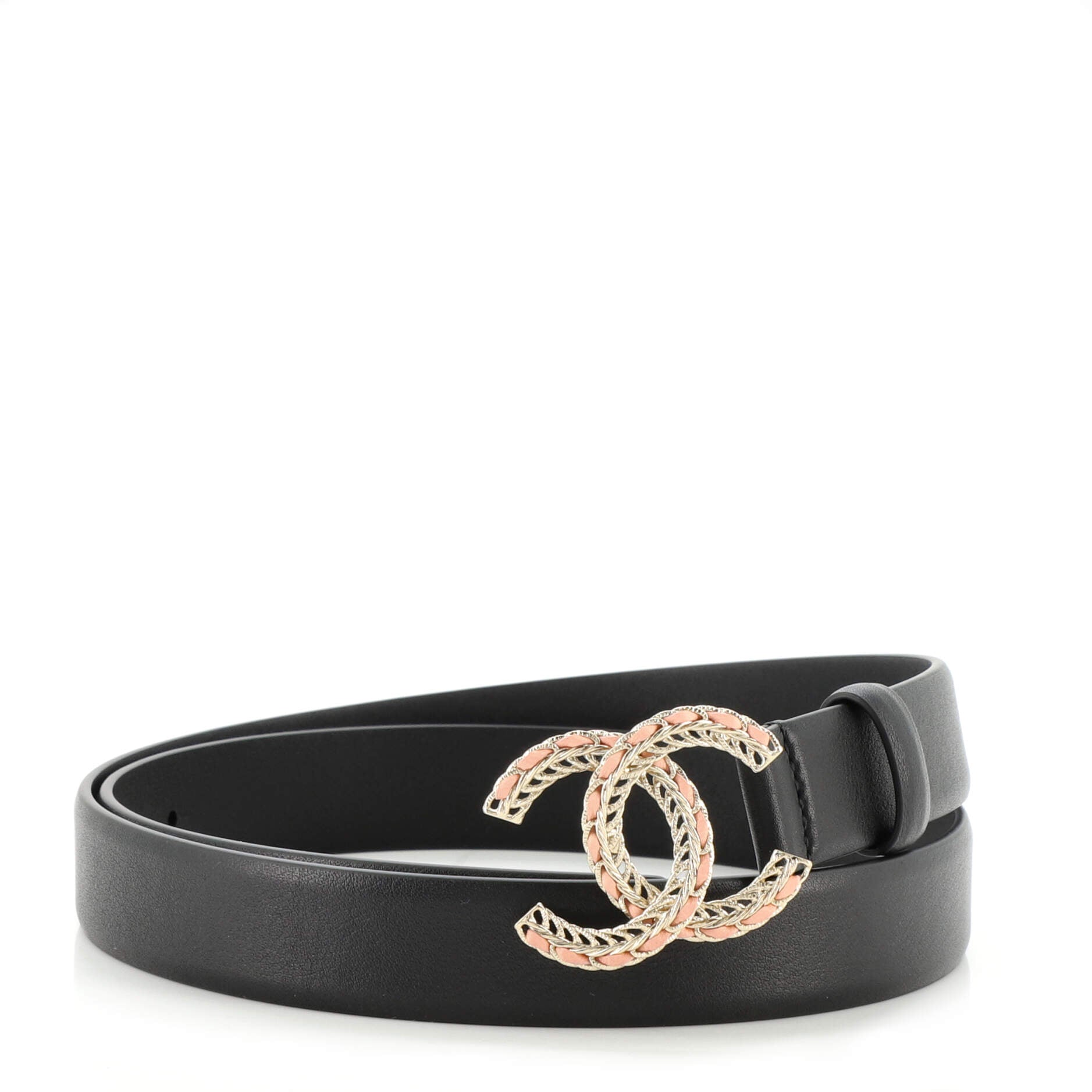 Woven Chain CC Buckle Belt Leather Thin 85