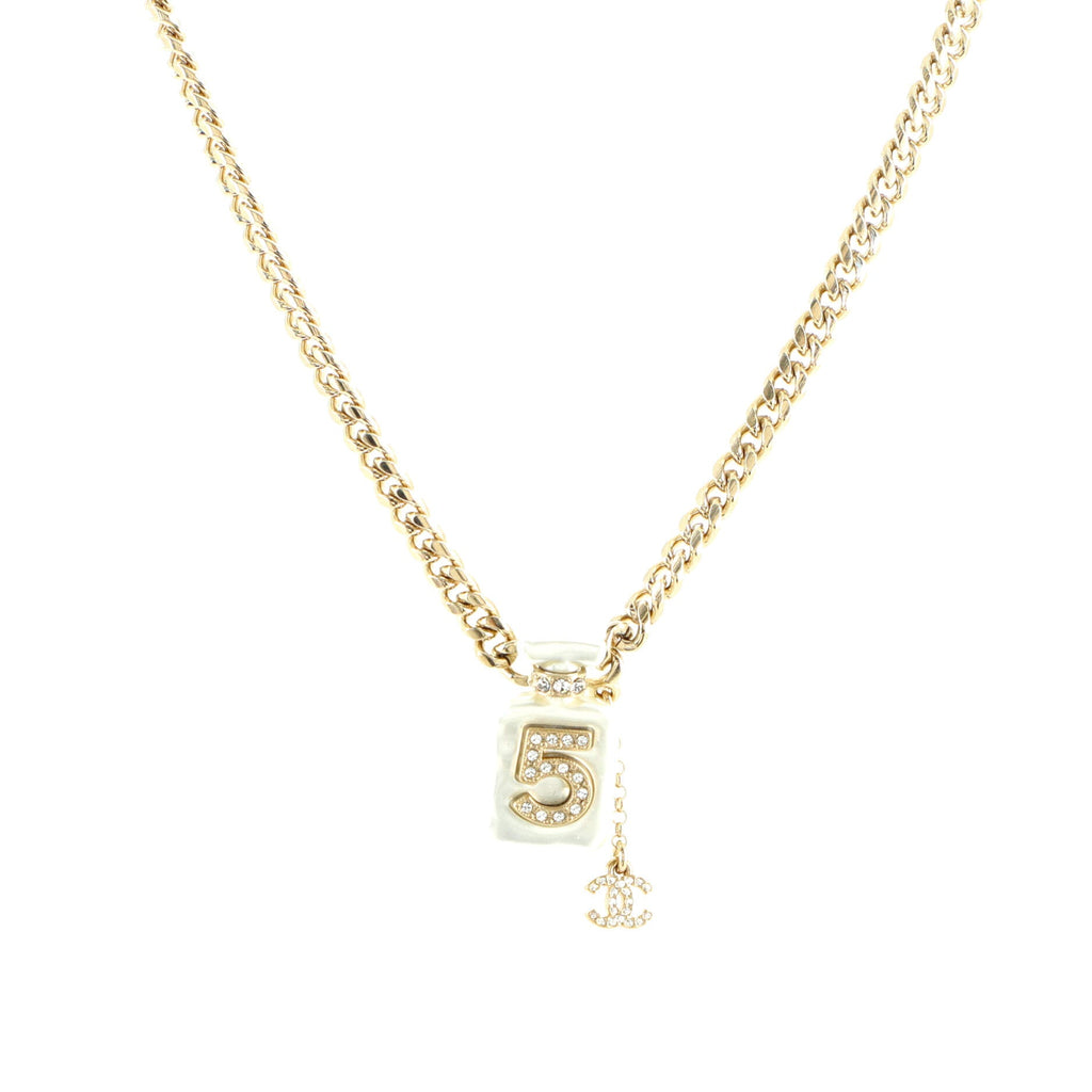 CC No.5 Perfume Bottle Pendant Short Necklace Metal with Resin and Crystals