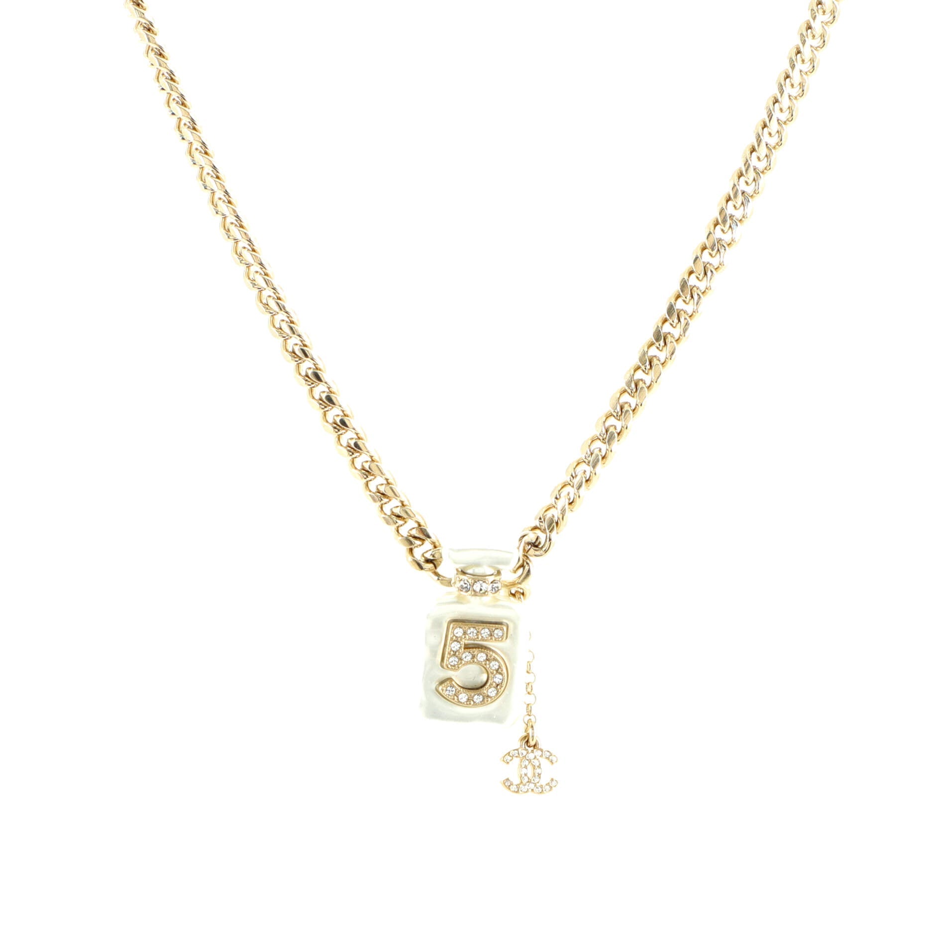 CC No.5 Perfume Bottle Pendant Short Necklace Metal with Resin and Crystals
