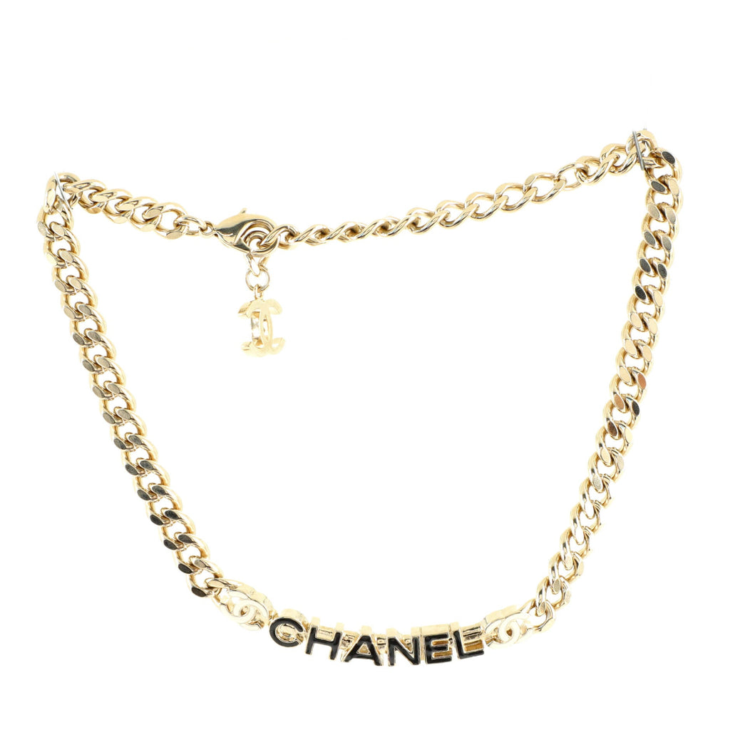 Logo CC Plate Choker Necklace Metal with Enamel