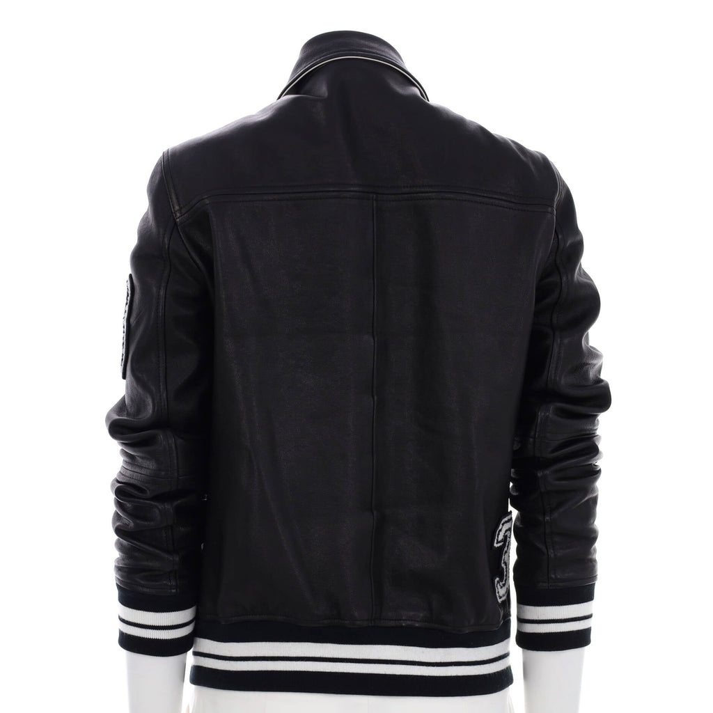 Men's Logo Patch Bomber Jacket Lambskin with Cotton Blend