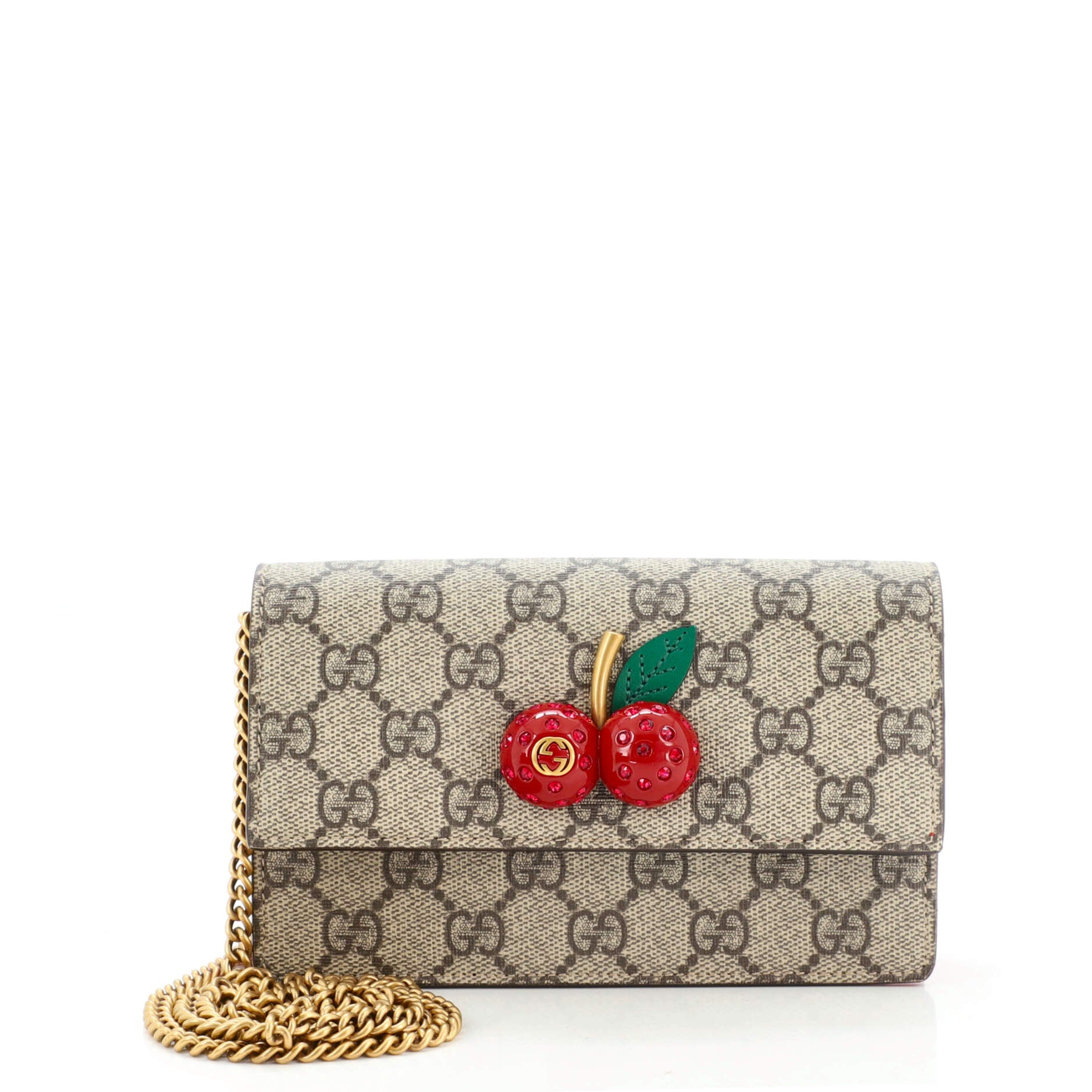 Cherries Wallet on Chain GG Coated Canvas Mini