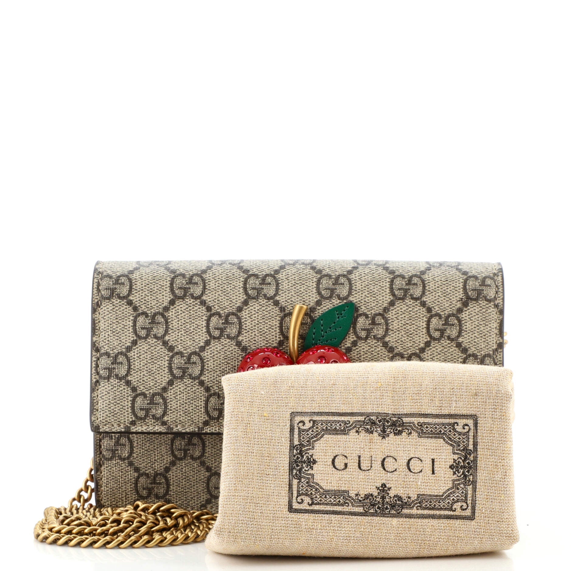 Cherries Wallet on Chain GG Coated Canvas Mini