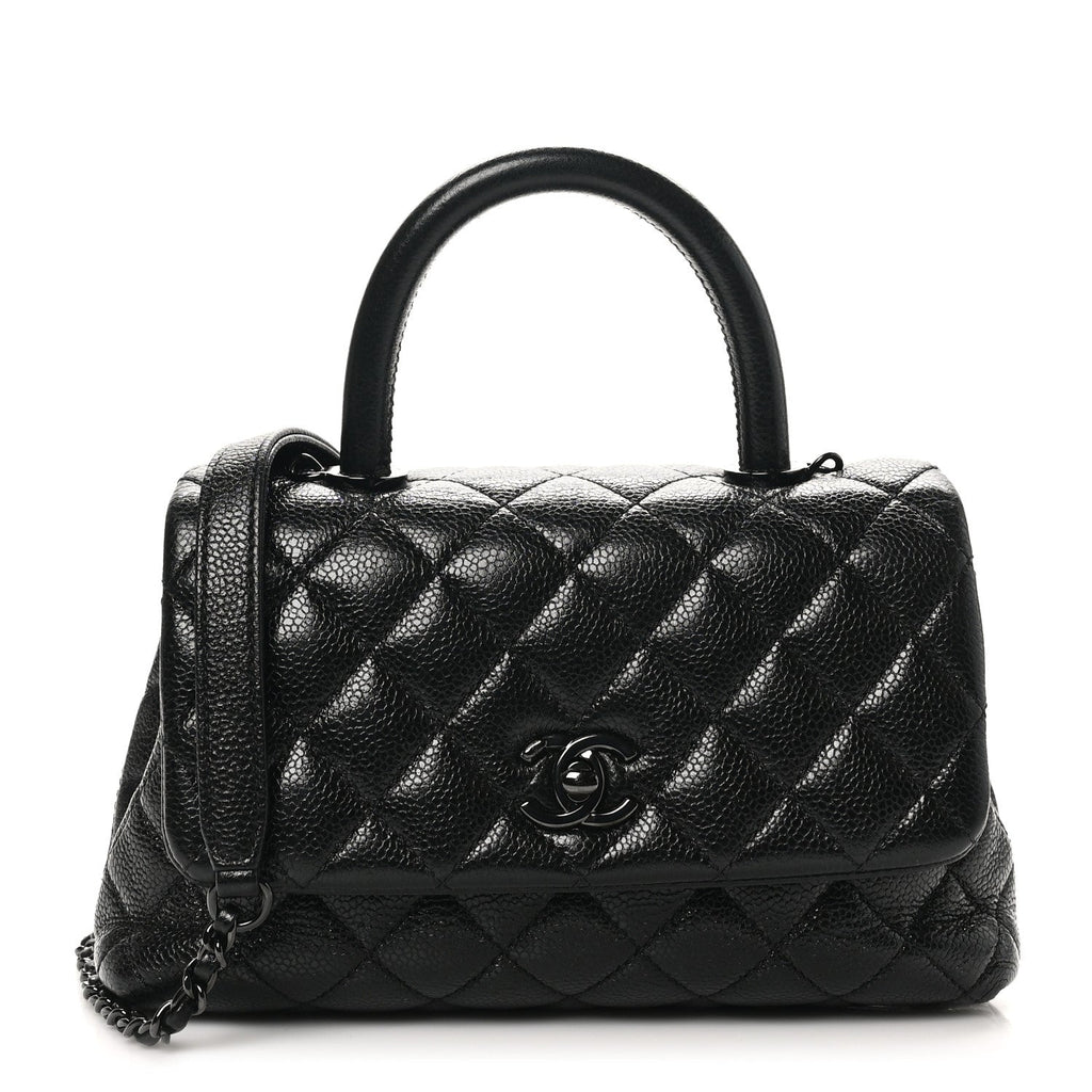 Caviar Quilted Mini Coco Handle Flap So Black
