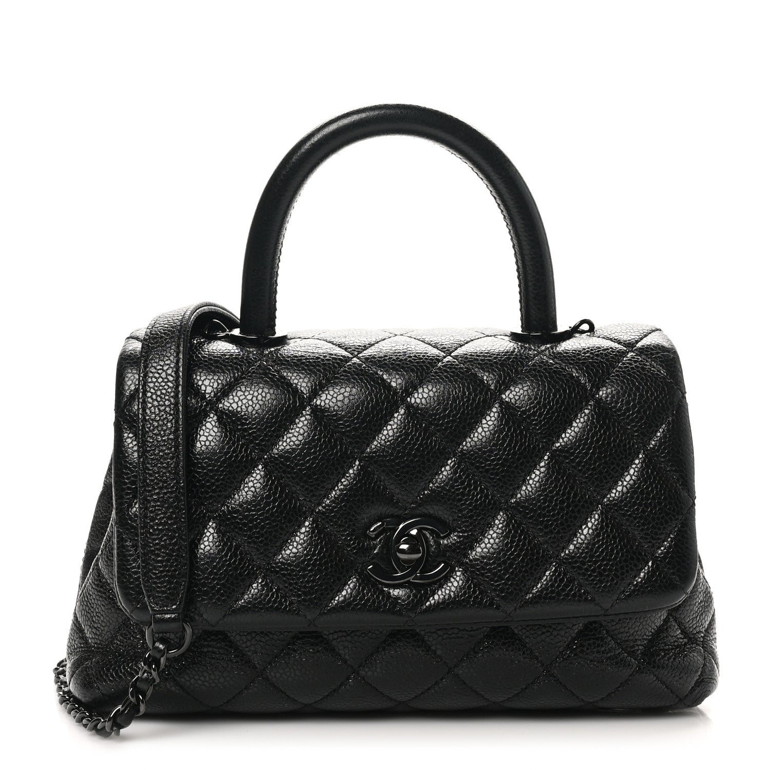 Caviar Quilted Mini Coco Handle Flap So Black