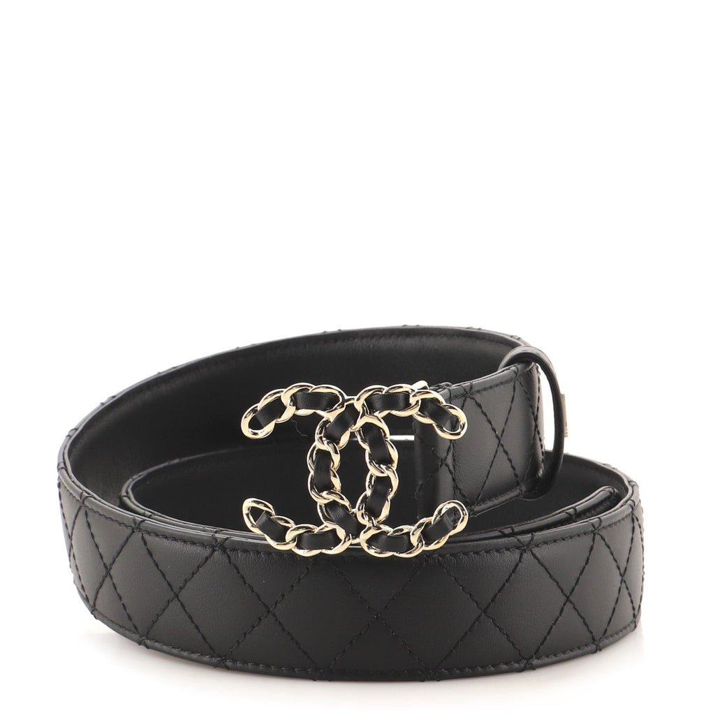Woven Chain CC Buckle Belt Quilted Leather Medium 85