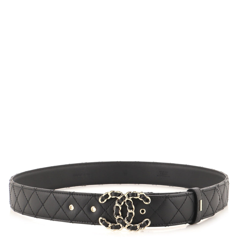 Woven Chain CC Buckle Belt Quilted Leather Medium 85