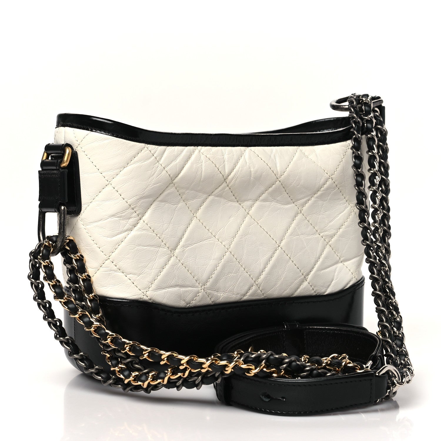 Aged Calfskin Quilted Small Gabrielle Hobo Black White