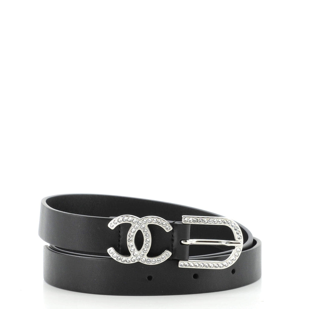 CC Buckle Belt Leather with Crystal Embellished Metal Thin 90