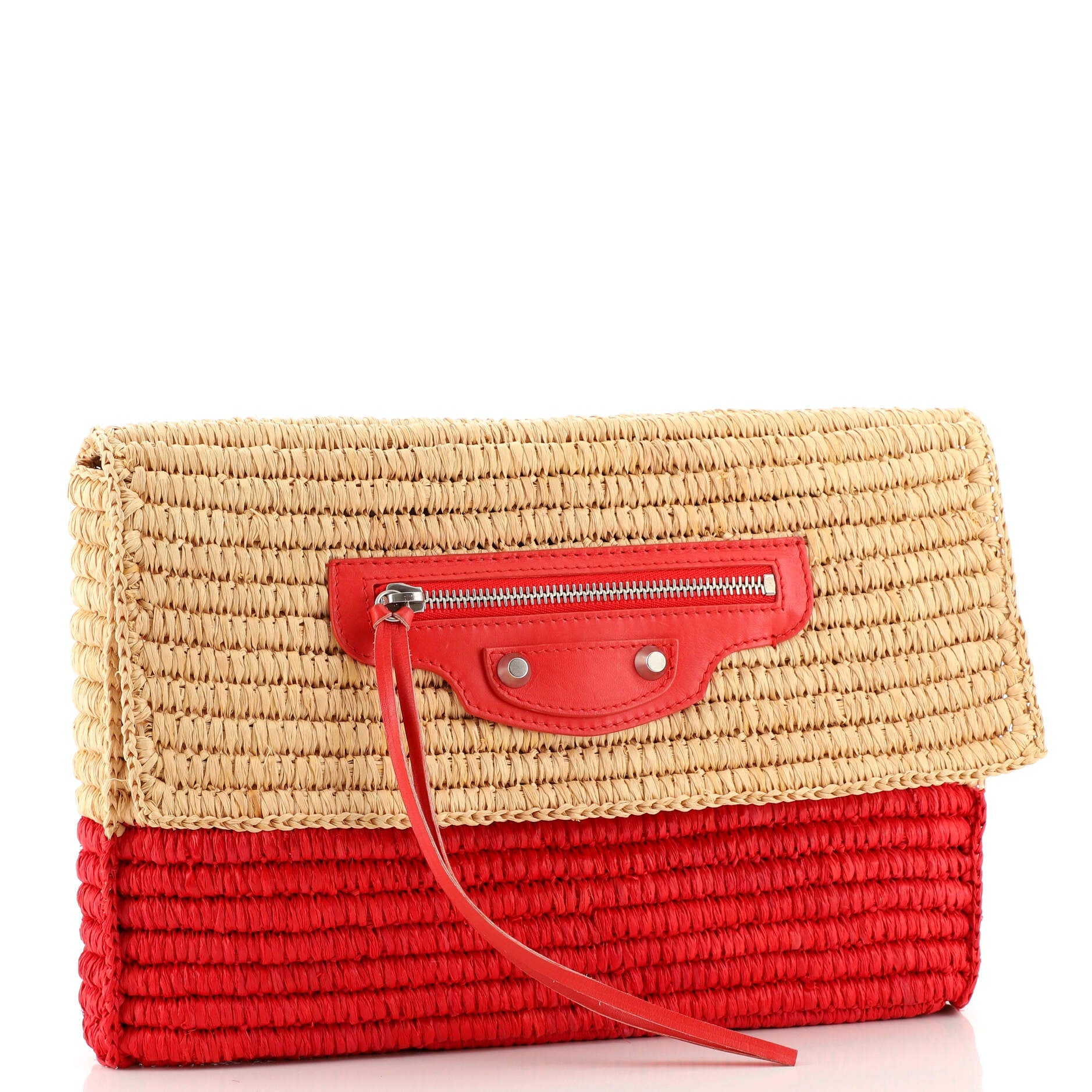 Classic Studs Flap Clutch Woven Raffia