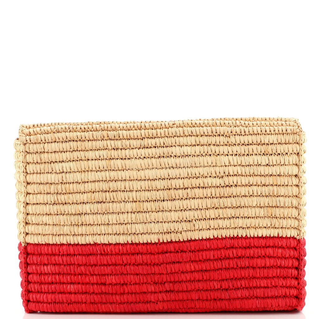 Classic Studs Flap Clutch Woven Raffia