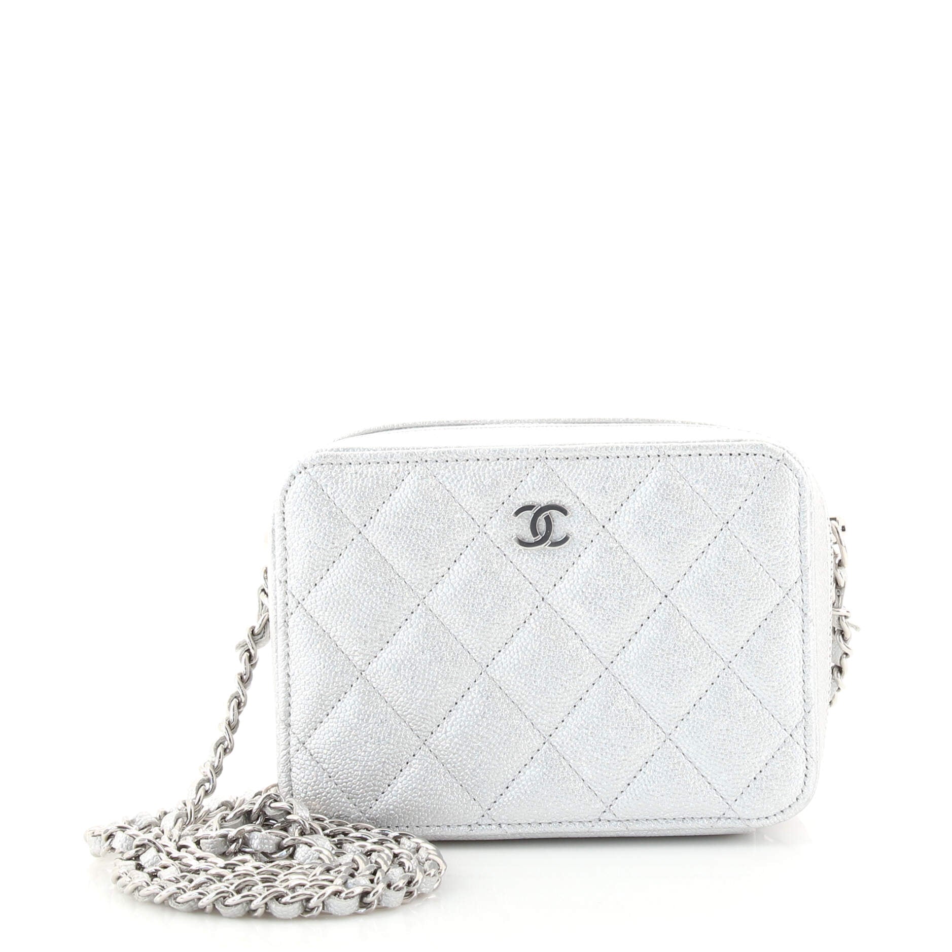 Zip Around Vanity Case with Chain Quilted Caviar Mini