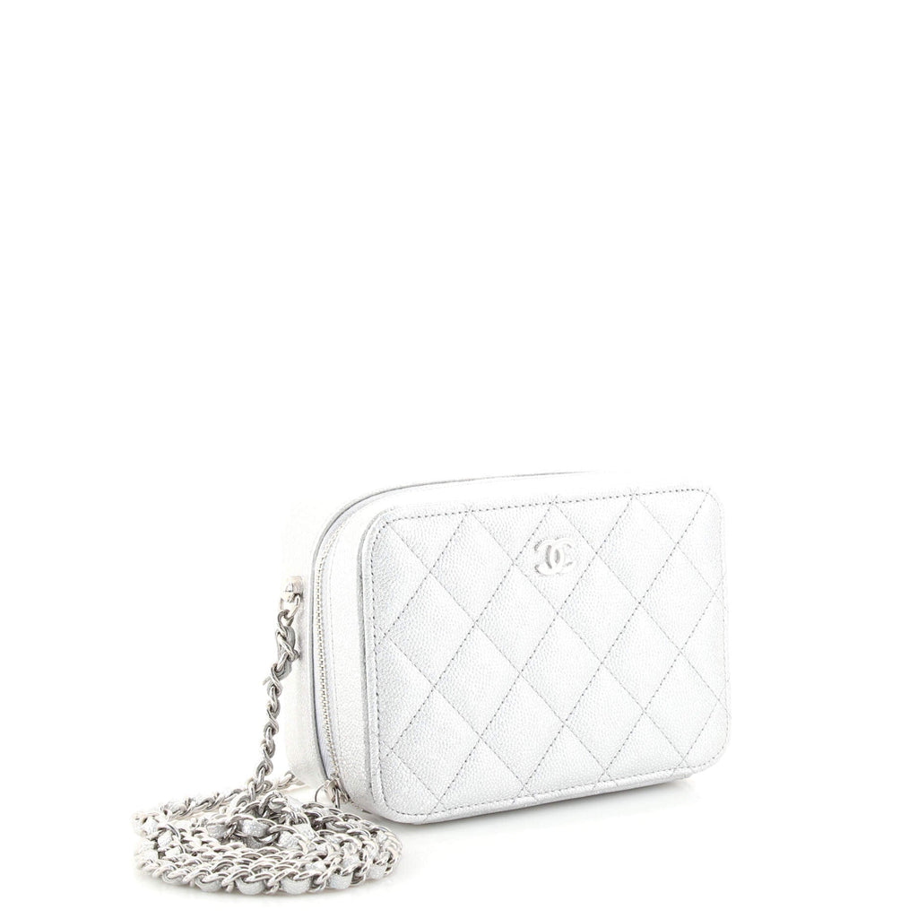 Zip Around Vanity Case with Chain Quilted Caviar Mini