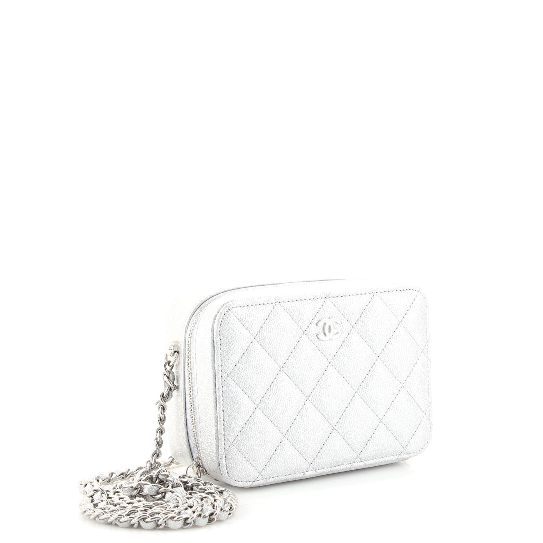 Zip Around Vanity Case with Chain Quilted Caviar Mini